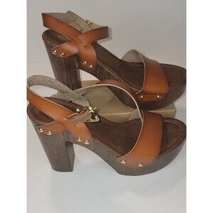 Limelight Women's Size 8 Drea Faux Wood Chunky Heeled Sandal brown